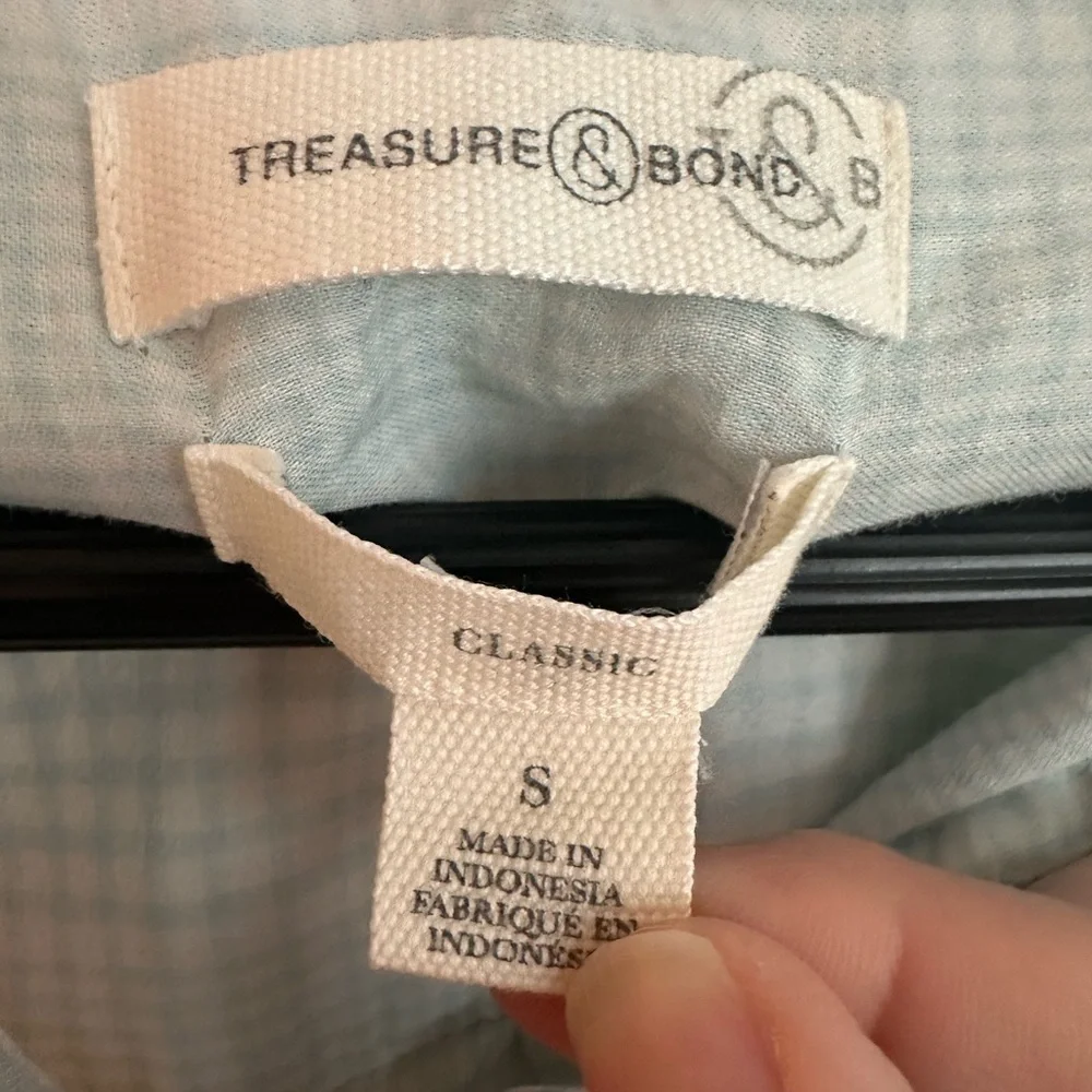 Treasure and Bond Light Blue Plaid Button-Up Shirt - Casual Long Sleeve - Picture 2 of 5